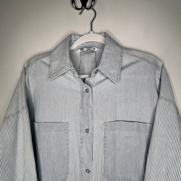 Zara Blue Stripe Oversized Oxford Shirt Dress Size Small - Picture 6 of 9